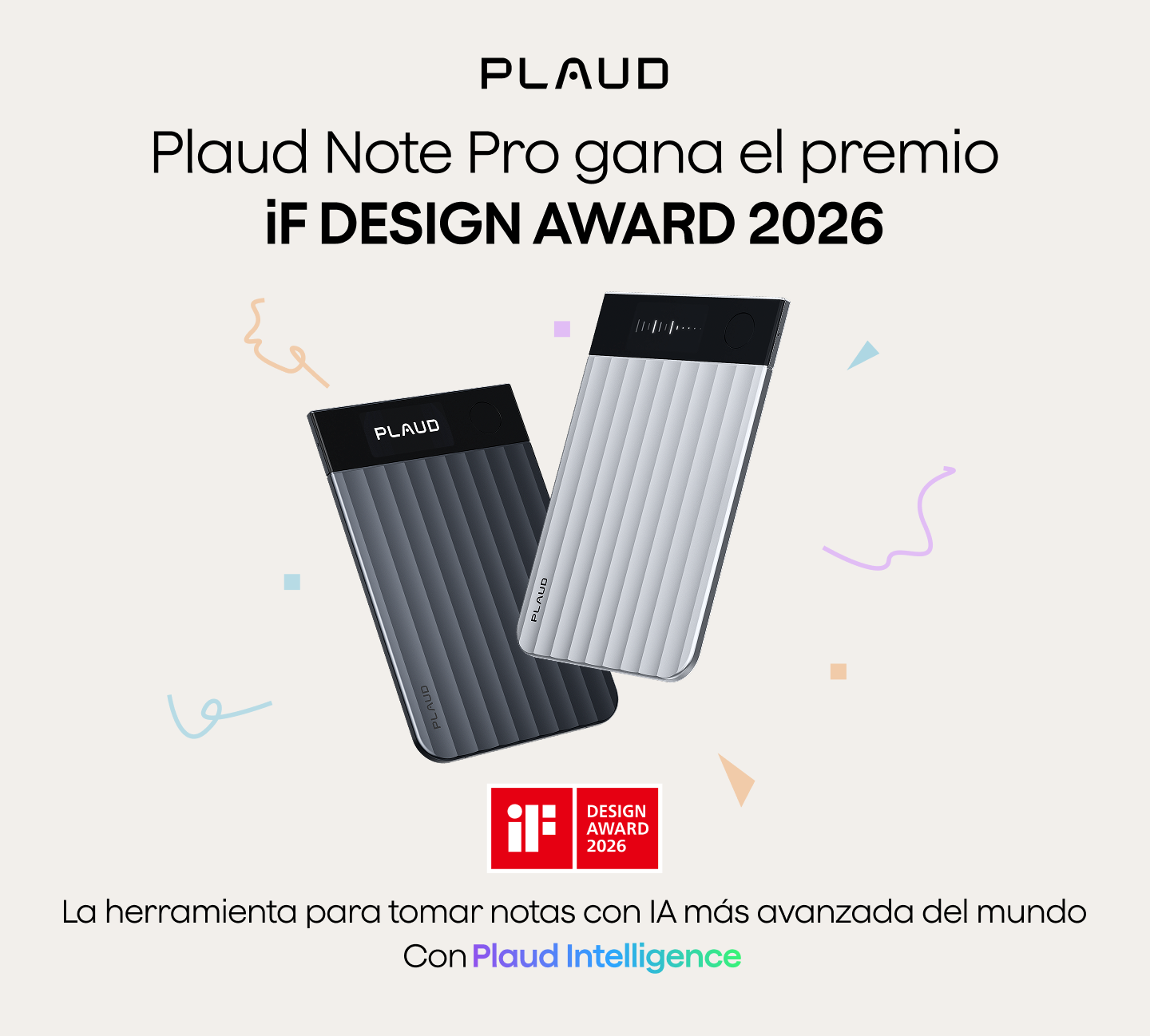 Plaud Note Pro (gris y plata) gana el iF Design Award 2026. La herramienta de IA más avanzada.