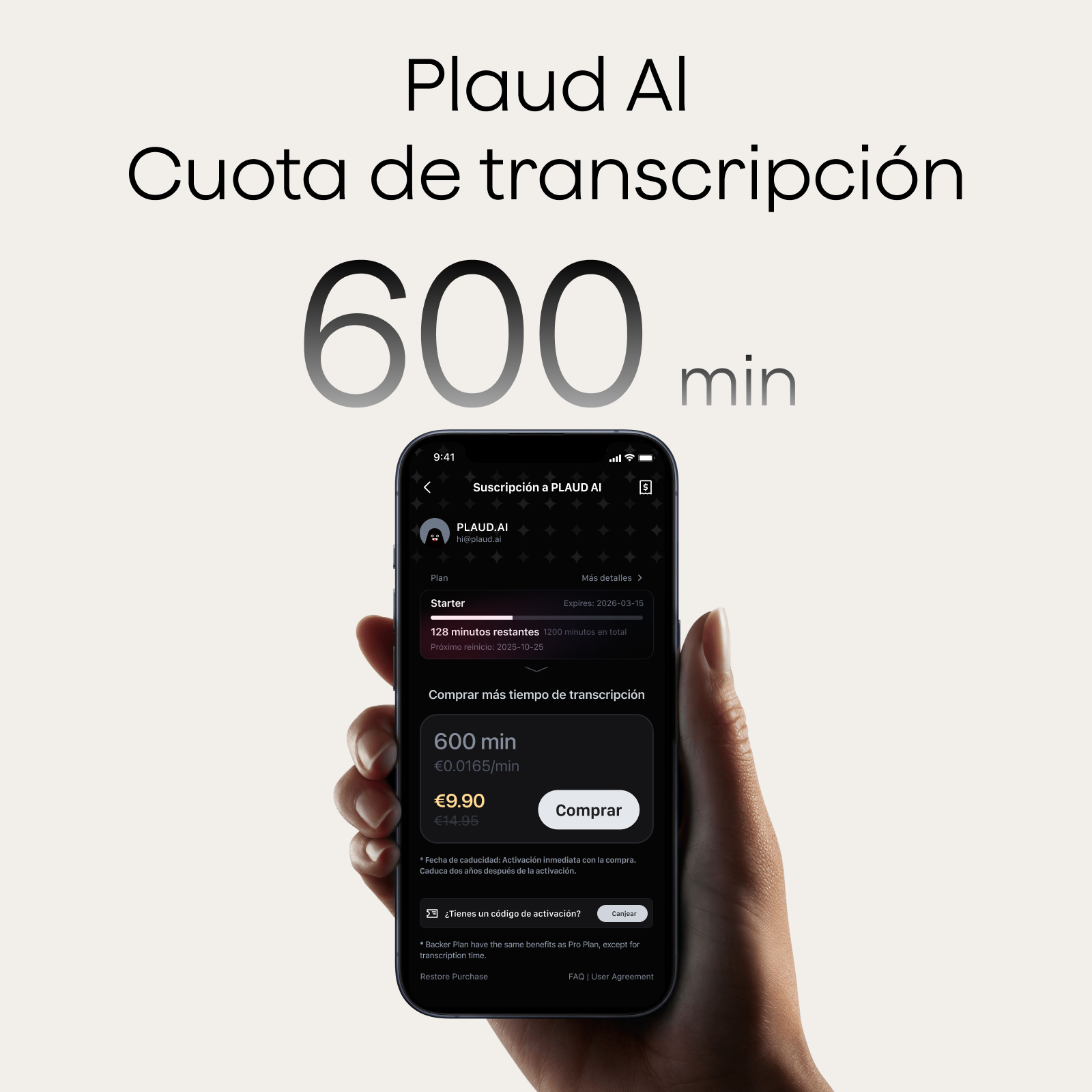 Plaud AI Suscripción Pro Anual & Cuota de Transcripción