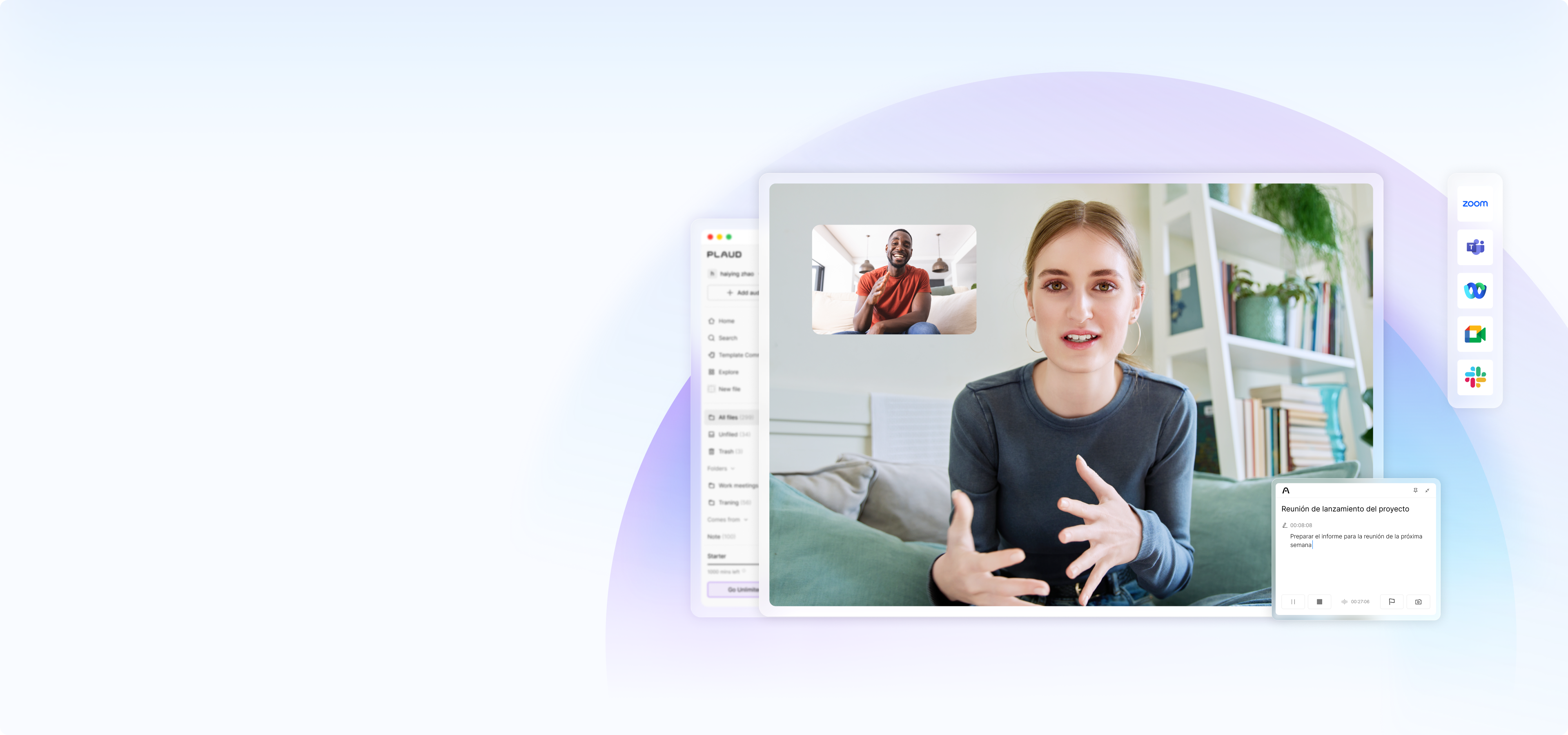 Plaud Desktop Beta La única solución para tomar notas con IA que conecta las reuniones presenciales y en línea.