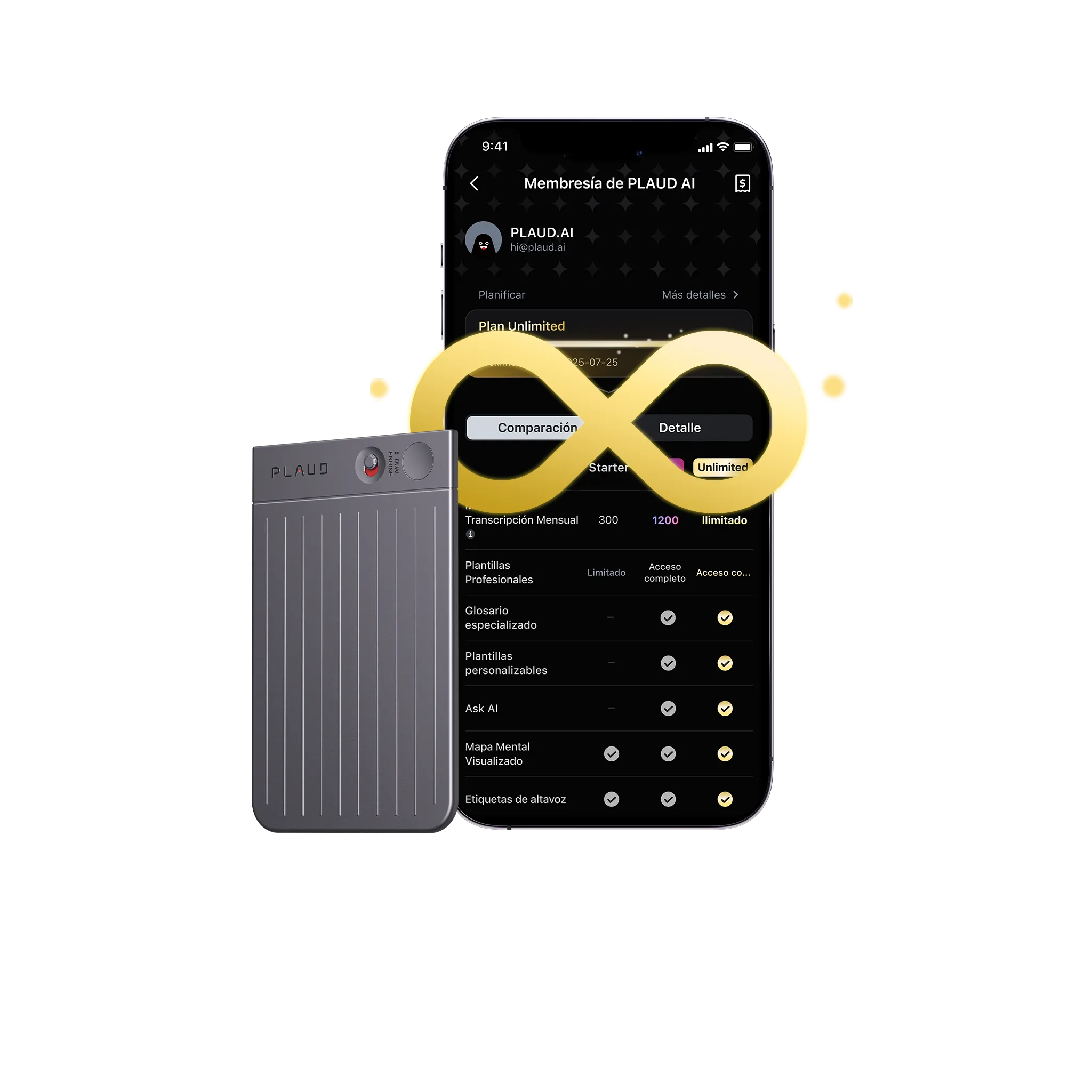 Plaud Note y Suscripción Ilimitado Anual a Plaud AI