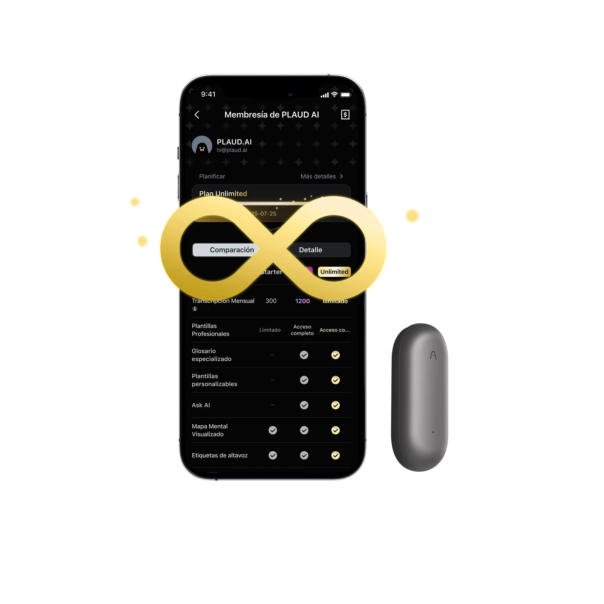 Plaud NotePin y Suscripción Ilimitado Anual a Plaud AI