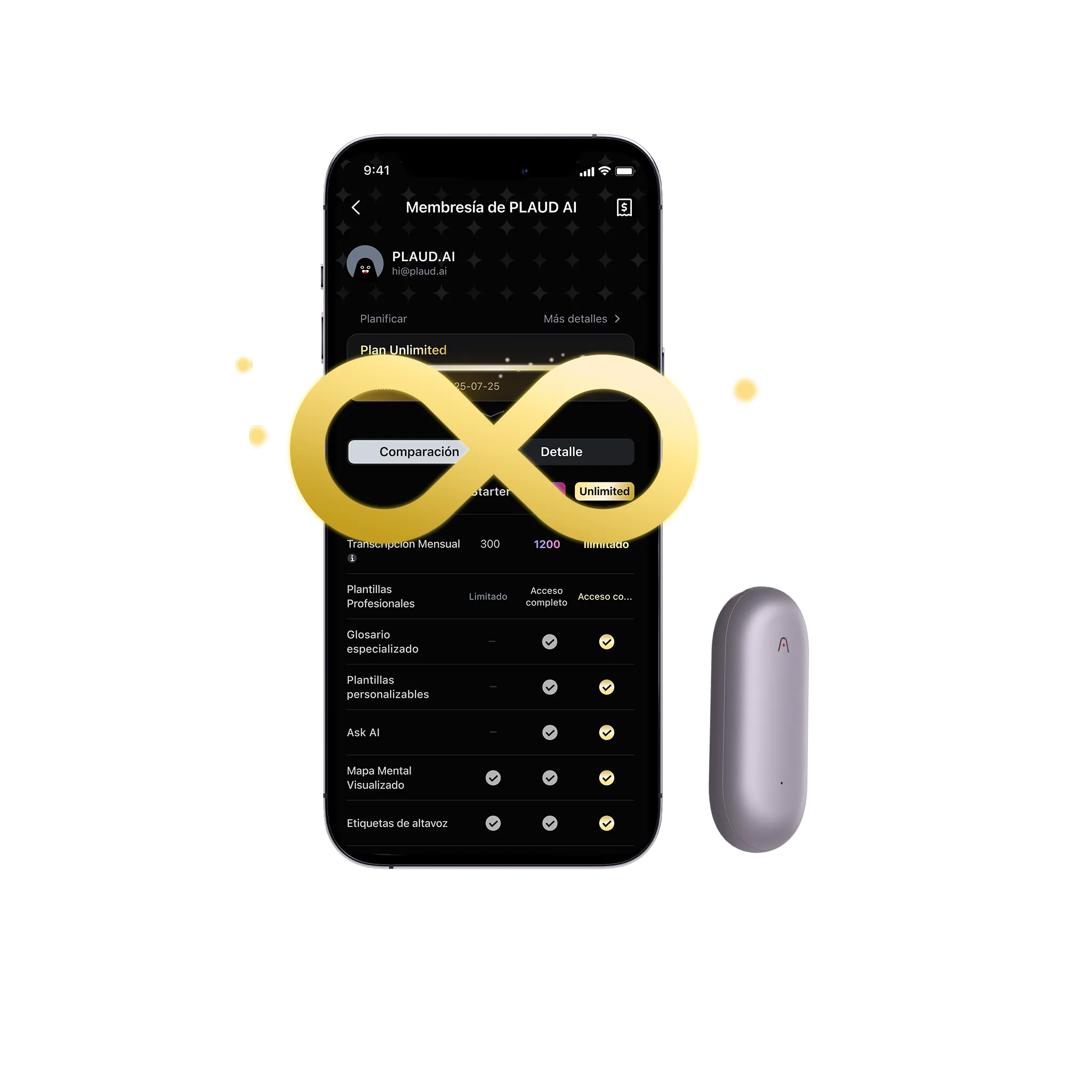 Plaud NotePin y Suscripción Ilimitado Anual a Plaud AI