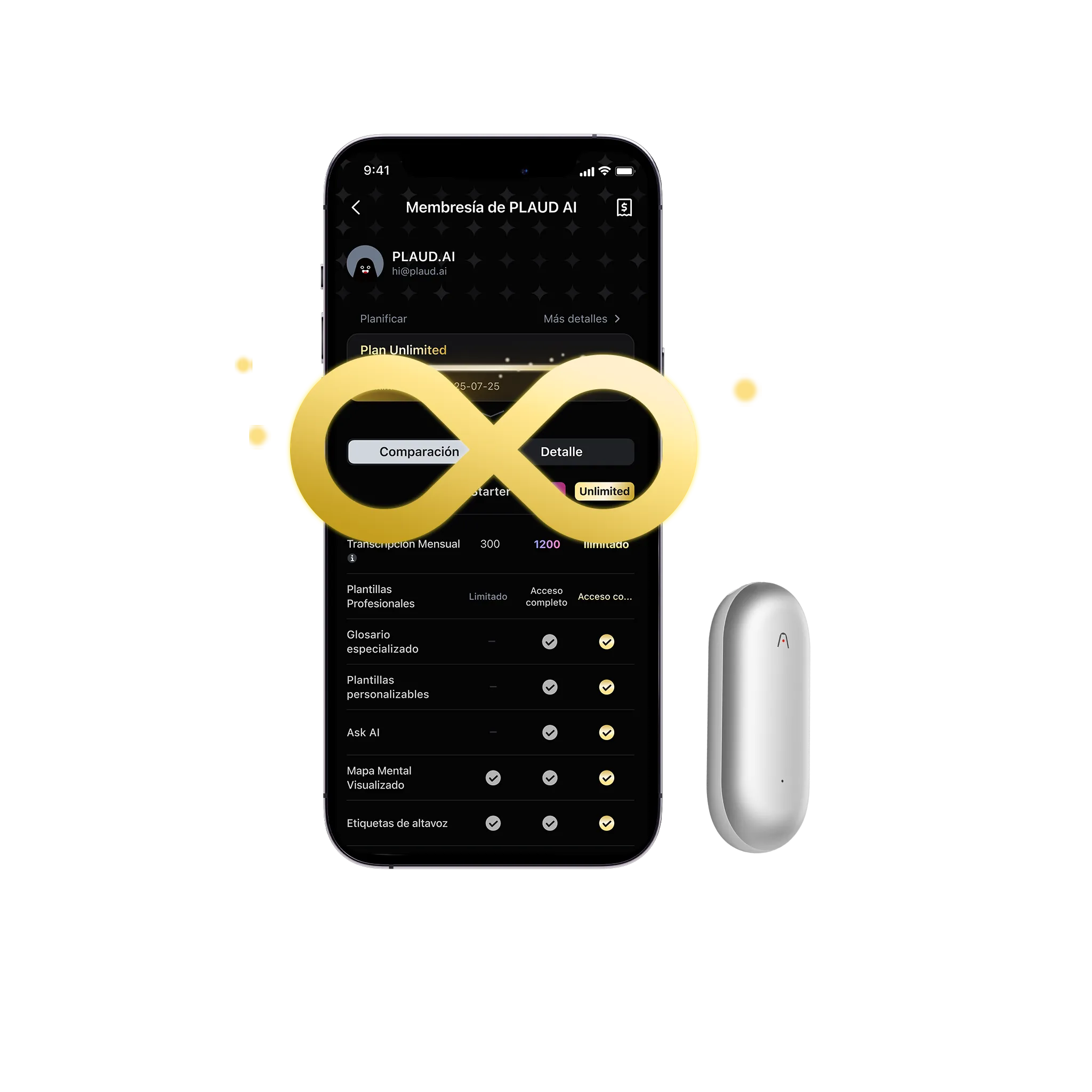 Plaud NotePin y Suscripción Ilimitado Anual a Plaud AI