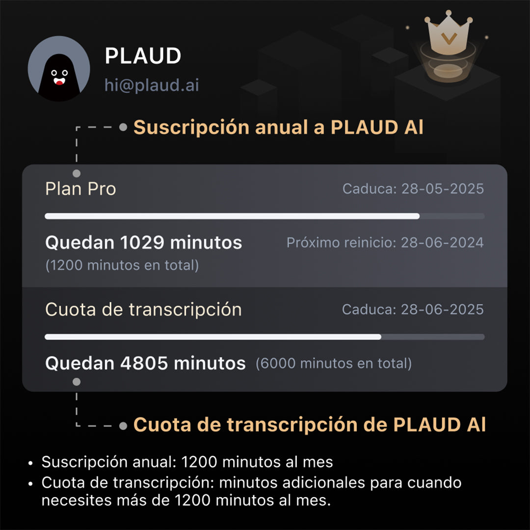Suscripción Pro Anual a Plaud AI y Cuota de Transcripción