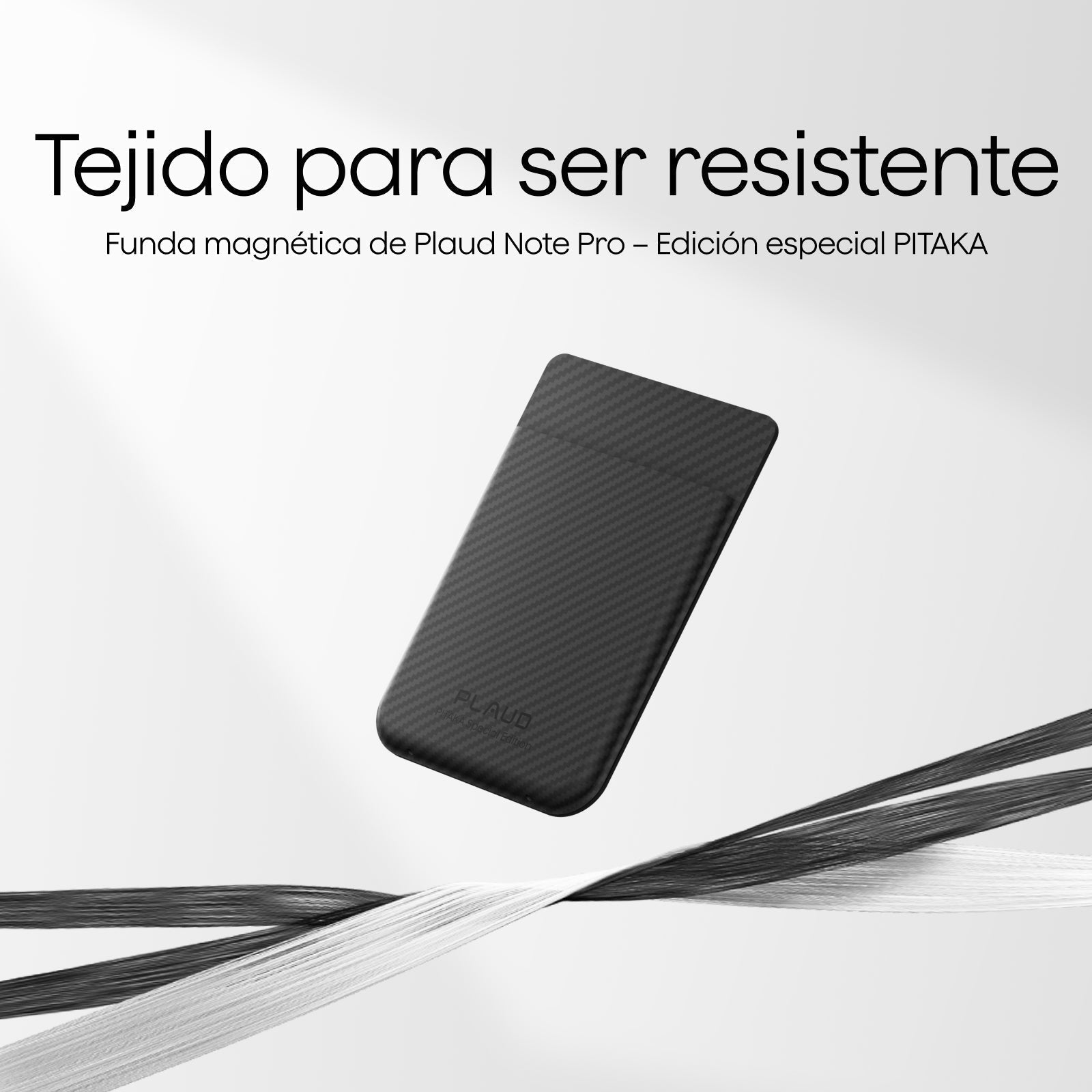 Funda magnética negra de Plaud Note Pro, edición especial PITAKA, con textura de fibra de carbono.