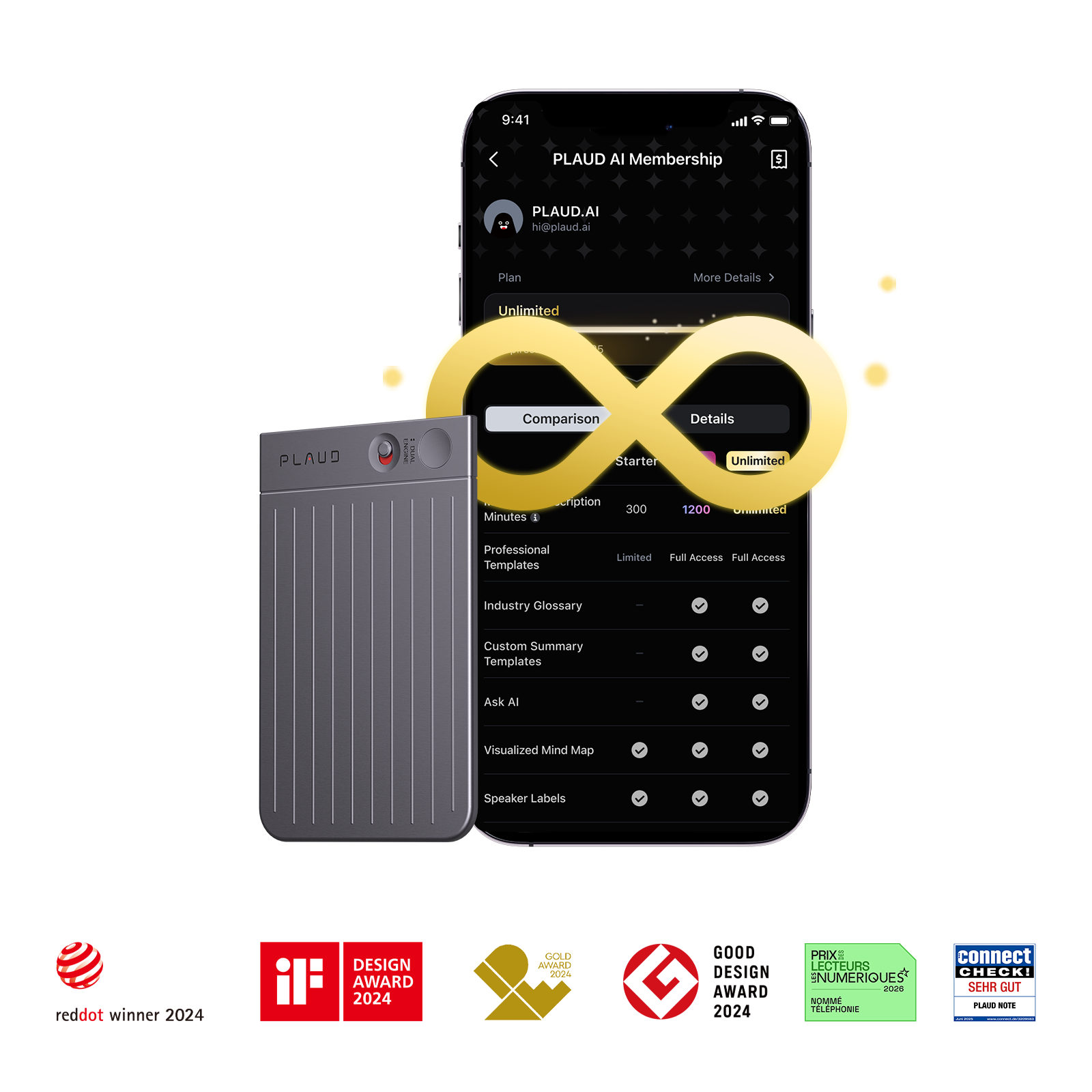 PLAUD Note y 2 Suscripción Ilimitado Anual a PLAUD AI