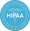 Sello de cumplimiento HIPAA: Health Insurance Portability and Accountability Act Compliant, con tres estrellas.
