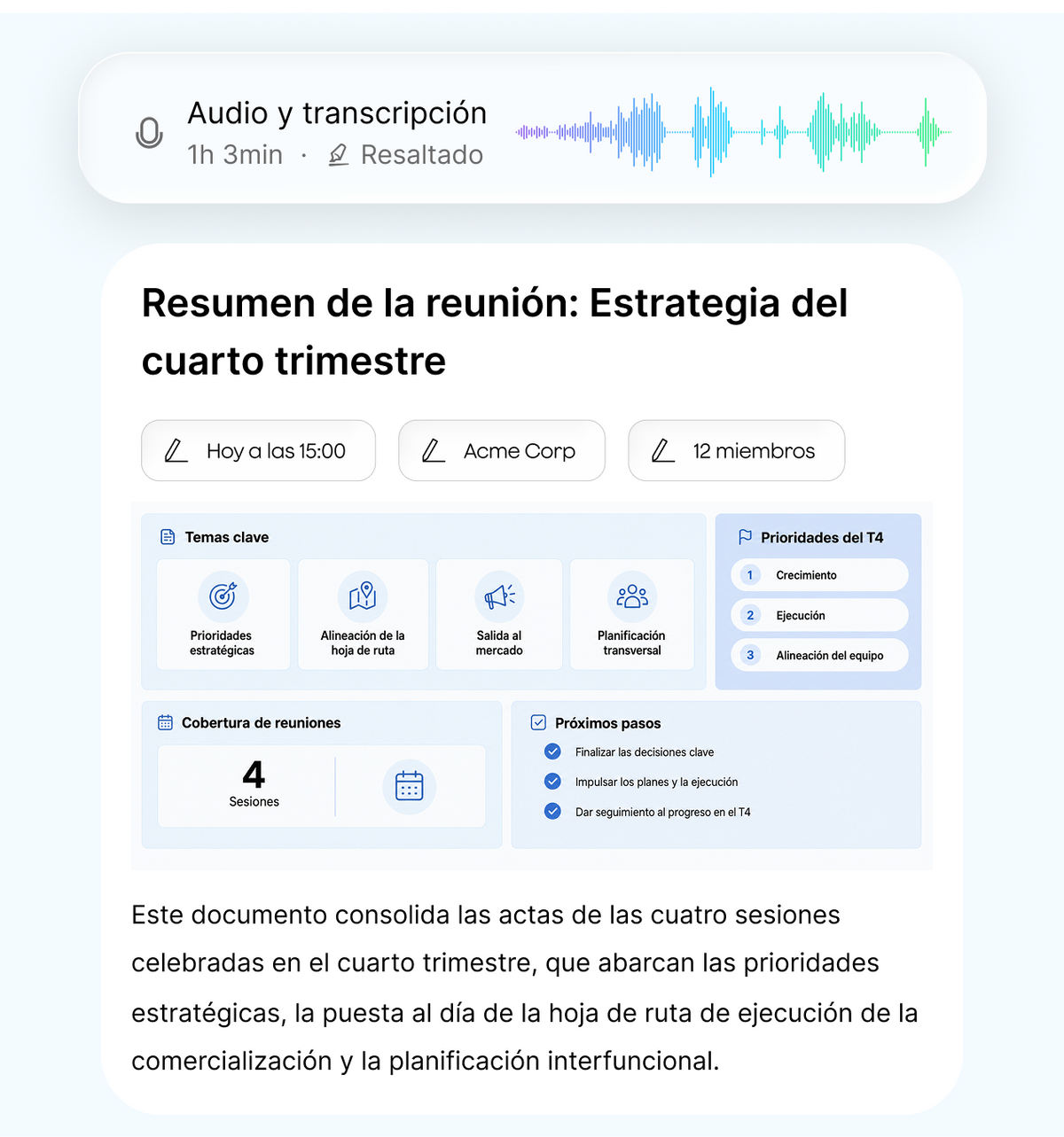 Comprensión: transcripción y resumen con IA