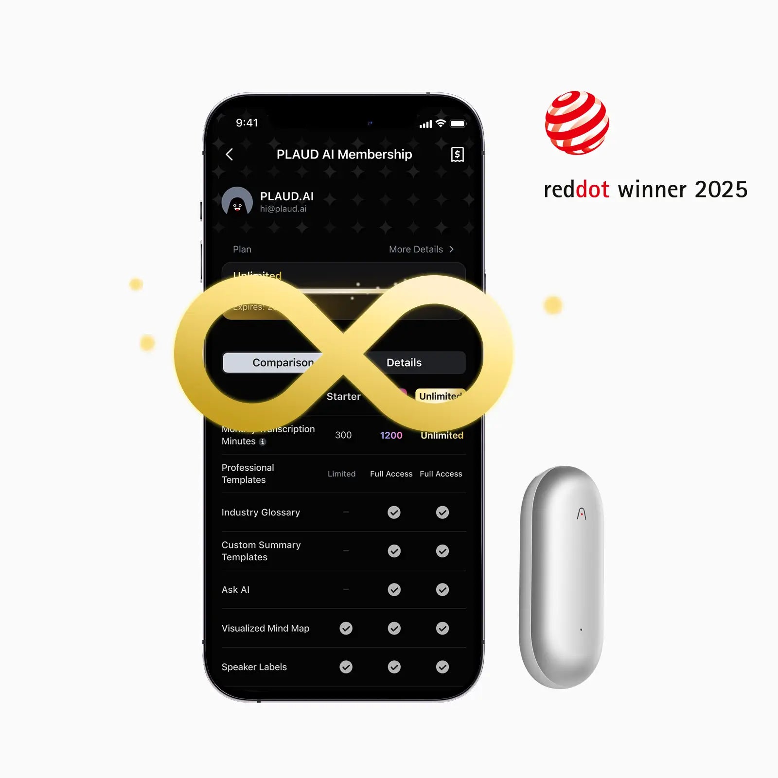 PLAUD NotePin & Plan Ilimitado Anual AI
