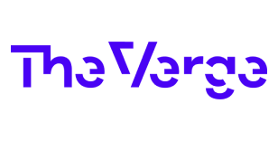 Logotipo de The Verge en texto morado sobre fondo negro.